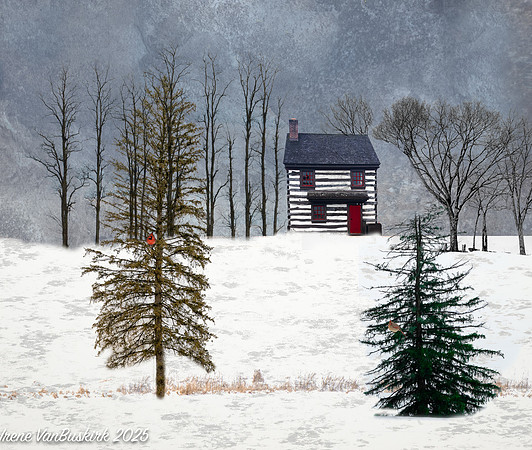 Log Cabin in snow